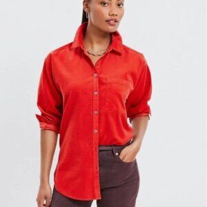 LOFT Red Corduroy Button Down Shirt Size Medium